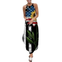 Dan karlele Dan nezavisnosti Ženski ljetni casual bez rukava Halter Suspender suknja Slit Maxi Print