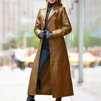 Ženski klirens kaputa za žene, ženski modni seksi i zimski čvrsti dugi kožni kaput imitacija kože vjetrovskog