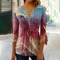HVYesh Loose Fit Tunike za žensko dugme Bell rukava Up V izrez Bluze Trendy Marble Print Henley majice