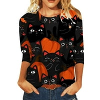 Apepal ženski Halloween grafički grafički print okrugli vrat pulover rukave majica crvene s