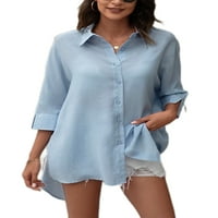 Sanviglor Women Tops Lapel izrez Bluza Dugih rukava Majica Labava tunika Majica Business Blue M