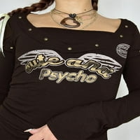 Biekopu Ženske vintage majica Fairy Grunge Pismo s dugim rukavima Ispiši gornje veličine 90-ih kvadratni