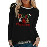 Ženski božićni dnevni košulja ispod $ okrugli vrat Ispis božićne majice sa dugim rukavima