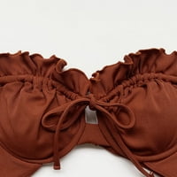 Ženske kupaći kostimi za zavoj za zavoj čelični nosač čvrsti ruffles seksi bikini push-up podstavljeni