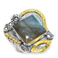 Labradoritet dragulje ručno rađene sterling srebrni nakit Dvije tonske prstene veličine 9