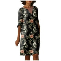 Ženska ljetna vintage cvjetni ispis V-izrez haljine od pola rukava