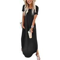 Cieken ženski džepni kratki rukav Ležerni cvjetni plaža Long Maxi Labava haljina