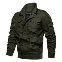 PXIAKGY jakne za muškarce Muški Muli-džepovi plus veliki veličine Zipper reverl Solid Jacket Leisure