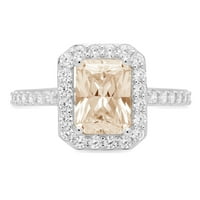 2. CT Sjajni smaragdni rez, simulirani dijamant 18k bijeli zlatni halo pasijans sa accentima prsten