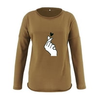 Rollbacks Valentinene majice za žene Ženska zgodna bluza Okrugli vrat Pulover Valentine Hand Heart Gestos