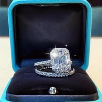 Mnjin Square Silver Rhinestone Cubic cirkonia Bridal Squal Rhinestone Angažman prsten Full Diamond cirkonija