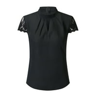 Forestyashe Womens Tops Bluza V-izrez Čipkasti čvrsti labavi kratki rukav tenkovi na vrhu casual majice
