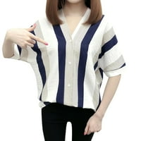 SPEMEM modne žene vrhunska košulja Stripe majica s kratkim rukavima V-izrez slobodno bluza