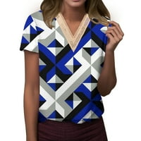 Youmylove Žene Ljeto nacrtavanje V-izrez Čipka za kravatu Dye Geometrijska tiskana majica Casual Kratki