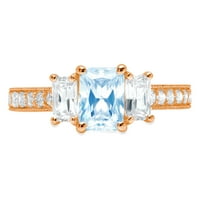 1.82ct smaragdni rez plavi simulirani dijamant 14k Gold Gold Gold Anniverment Angagement Kamena prstena