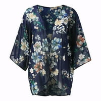 Cardigan za žene Trendy cvjetni print Puff rukav kimono labav pokrov up casual bluza vrhovi džemperi
