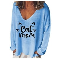 Majice za žene Žene Ljetne modne vrhove V-izrez ugodna bluza mačka mama pisma Ispis majica kratkih rukava