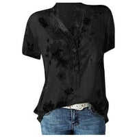 Ženski vrhovi Ležerne prilike tiskane s kratkim rukavima s kratkim rukavima V-izrez, labav bluza Crna