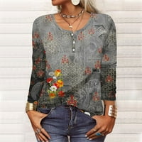 Umitay ljetni ženski modni casual dugih rukava cvjetni tasteri Ispis U-izrez pulover top bluza
