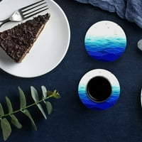 Tropska oceana Voda Ripple Plavi gradijentni set okruglog coastera za piće, upijajući keramički kamen podmetač za čaše sa plutama za kućnu kuhinjom Kuhinjom kafe bar