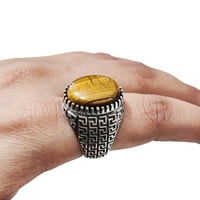 Tiger Očni prsten, prirodni tigarov pogled, juni ping kamen, srebrni nakit, srebrni prsten, poklon za