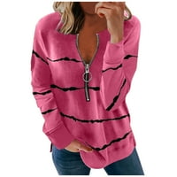 Ženske košulje modna pringting traka sa patentnim zatvaračem dugih rukava majica ružičasta l