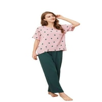 Ženska meka pamučna pidžama - ružičasti-kratki rukav, veliki