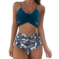 Pfysire ženski visoko struk bikini set strapppy leopard kupaćim kostimima plaža plava m