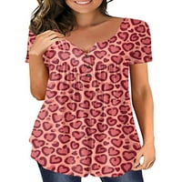 Capreze Women TEE Heart Print Ljetni vrhovi V izrez T-košulje Ruched bluza Tunička majica kratkih rukava