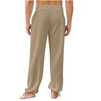 Virmaxy teretni hlače za muškarce pamučne posteljine neravne elastične pantalone sa džepovima modne
