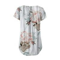 Ženski bluze Ženski ljetni casual cvjetni print kratkih rukava s labavim a-line ljuljačkim vrhom ružičastog