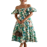 Kapteze žene Maxi haljine sa rame Summer Beach Sendress kratki rukav duga haljina labav cvjetni print