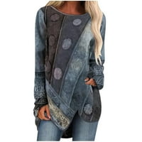 Fall Deals YourAo Plus size za žene Trendy Vintage Print Okrugli izrez dugih rukava Bluza The Dressy