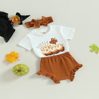 Thaisu Halloween Baby Girls Outfits Skraćeno rukavice Ghost Pismo Ispis + ruffle kratke hlače + set
