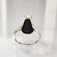 Lijev oblik crni prsten, prirodni crni na prstenu, decembar, ženski prsten, lijesni prsten, srebro,
