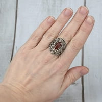 Sterling srebrni filigranski art carnelian dragušni čipkasti koktel prsten