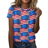 Ženska 4. jula Američka zastava T majice Prevelici Print Tops Labavi bluza Crewneck kratki rukav plavi