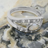 Britanci izrađeni sterling srebrni pravi istinski Opal & Diamond Womens BAND prsten - Opcije veličine