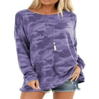 Dame TEE kamuflaža Print T Majica Crew Crt Majica Žene Comfy Pulover Daily Cayer Tunnic Bluza Purple