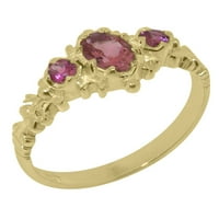 Britanci izrađeni zapanjujući 14k žuti zlatni prirodni ružičasti turmalin ženski zaručni prsten - Opcije