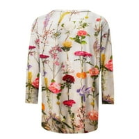 PBNBP Bluze za rupu za žene plus veličine Trendi cvjetni perje tiskarskih posada od majica za vrat Ljetne