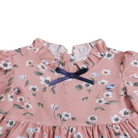 Imcute Little Girls haljina, ljetna proljetna djeca cvjetni tisak čipkasti ovratnik s dugim rukavima