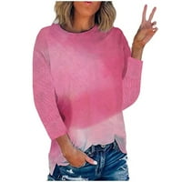 Ženske majice plus size Tie dye boja blok Crewneck Bluza s dugim rukavima Ležerne prilike sa labavim pulover-dukama vrhova S-2xl
