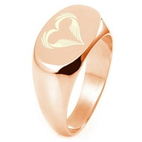 Sterling srebrni perje srce ugravirano ovalni ravni vrhunski polirani prsten