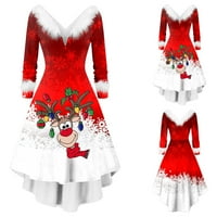 Yueulianxi Womens Hot Božić s dugim rukavima V ovratnica asimetrična haljina za zabavu
