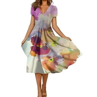 Ležerne haljine za žene Preppy stil tiskani V-izrez Dužina koljena A-Line Business Haljine