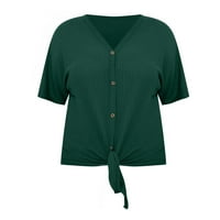 Zelene majice za žene plus veličine vrhovi kratkih rukava V izrez Plit tunika bluza za bluzu vezati