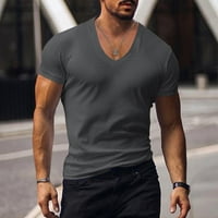 Muški kratki rukav mišićni majica Vruća V izrez bluza Tees Fitness BodyBuilding Tamno sivi XL