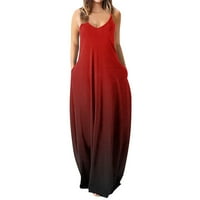 PXIAKGY Ženska Udobna haljina Long Maxi V izrez Labava haljina bez rukava Boho Beach Sundress Pocket