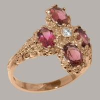 Britanska napravljena 10k ruža zlatna kubična cirkonija i ružičasti turmalinski ženski prsten klastera